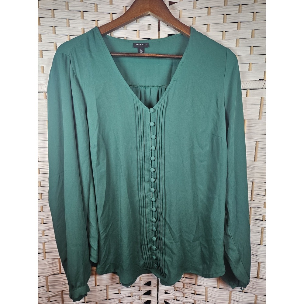 Torrid Womens Green Pleated Blouse Sz 0 (12) Colorful Work Career Classic
